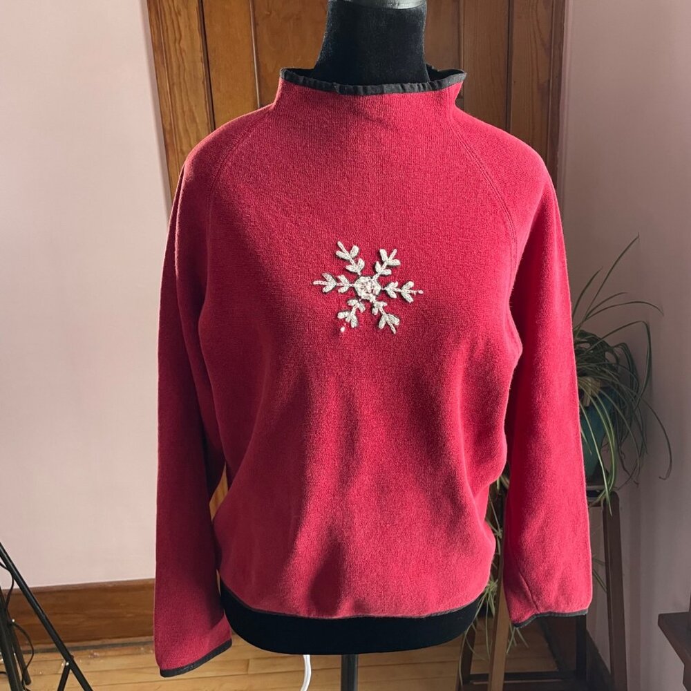 Vintage 90s Y2K Woolrich Sweater Christmas Holiday Snowflake Red M Grandmacore